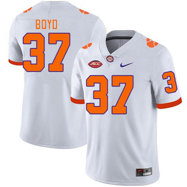Men #37 Liam Boyd Clemson Tigers College Football Jerseys Stitched-White - Click Image to Close